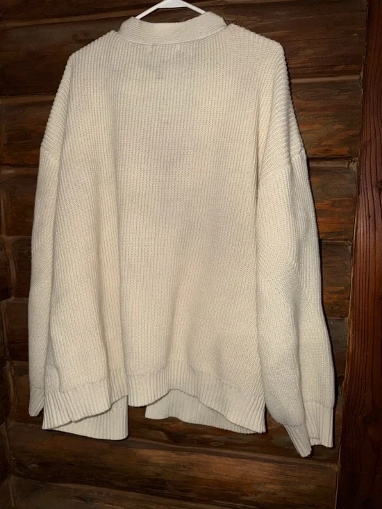 Open-Front Cream Pocket Knit Cardigan - Women Sweater- Size XL - Picture 2 of 5
